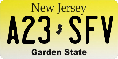 NJ license plate A23SFV