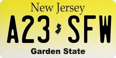 NJ license plate A23SFW