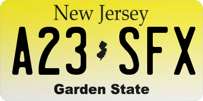 NJ license plate A23SFX
