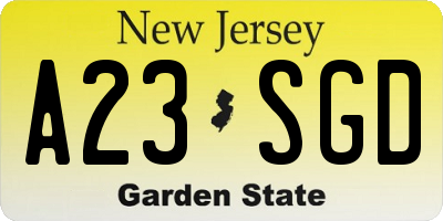 NJ license plate A23SGD