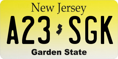 NJ license plate A23SGK