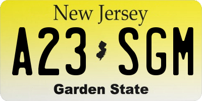 NJ license plate A23SGM
