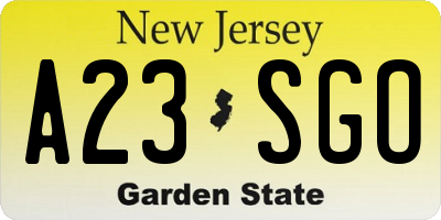 NJ license plate A23SGO