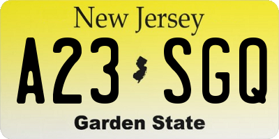 NJ license plate A23SGQ