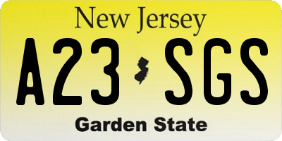 NJ license plate A23SGS