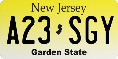 NJ license plate A23SGY