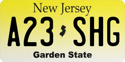 NJ license plate A23SHG