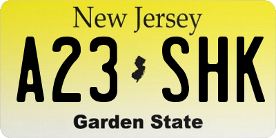 NJ license plate A23SHK