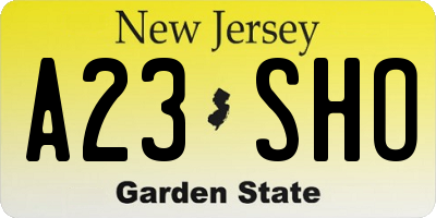 NJ license plate A23SHO