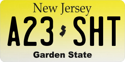 NJ license plate A23SHT