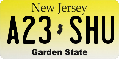NJ license plate A23SHU