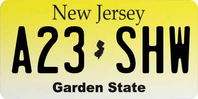 NJ license plate A23SHW