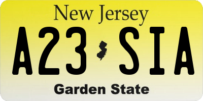 NJ license plate A23SIA