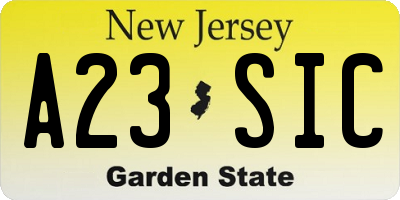 NJ license plate A23SIC