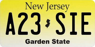 NJ license plate A23SIE