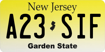 NJ license plate A23SIF
