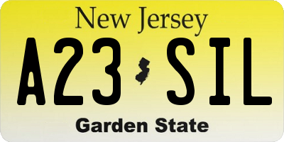 NJ license plate A23SIL