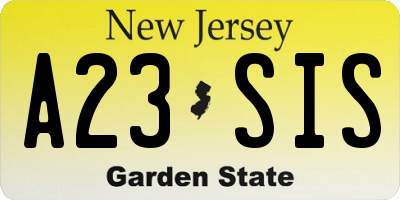 NJ license plate A23SIS