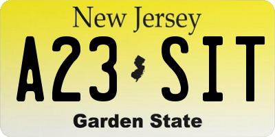 NJ license plate A23SIT