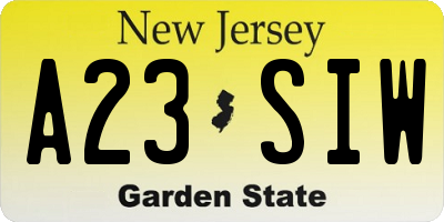 NJ license plate A23SIW