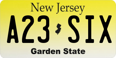 NJ license plate A23SIX