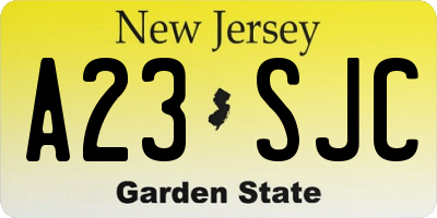 NJ license plate A23SJC