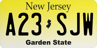 NJ license plate A23SJW