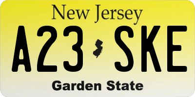 NJ license plate A23SKE