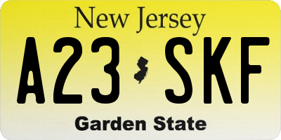 NJ license plate A23SKF
