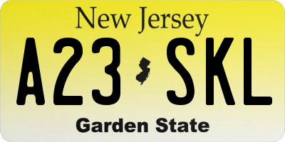 NJ license plate A23SKL