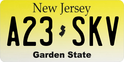 NJ license plate A23SKV