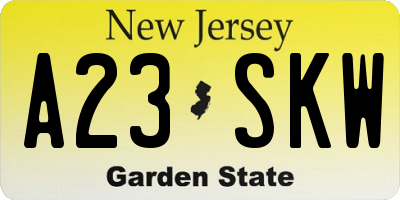 NJ license plate A23SKW