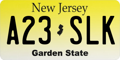 NJ license plate A23SLK