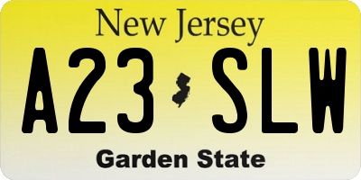 NJ license plate A23SLW