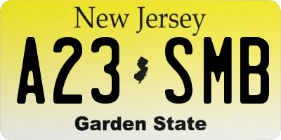 NJ license plate A23SMB