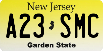 NJ license plate A23SMC