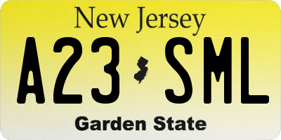 NJ license plate A23SML