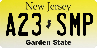 NJ license plate A23SMP