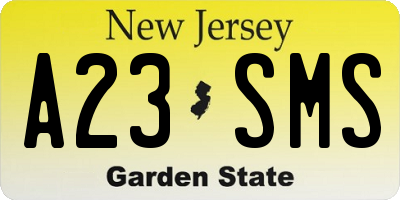 NJ license plate A23SMS