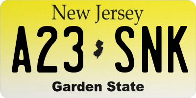 NJ license plate A23SNK