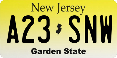 NJ license plate A23SNW
