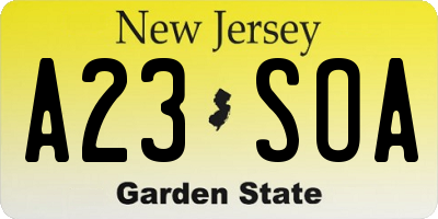 NJ license plate A23SOA