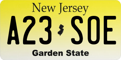 NJ license plate A23SOE