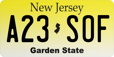 NJ license plate A23SOF