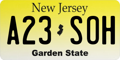 NJ license plate A23SOH