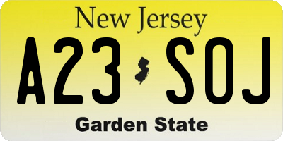 NJ license plate A23SOJ