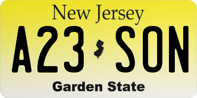NJ license plate A23SON
