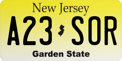 NJ license plate A23SOR