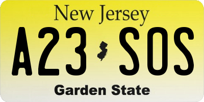 NJ license plate A23SOS