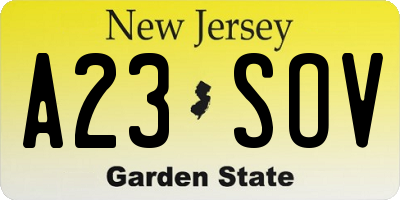 NJ license plate A23SOV